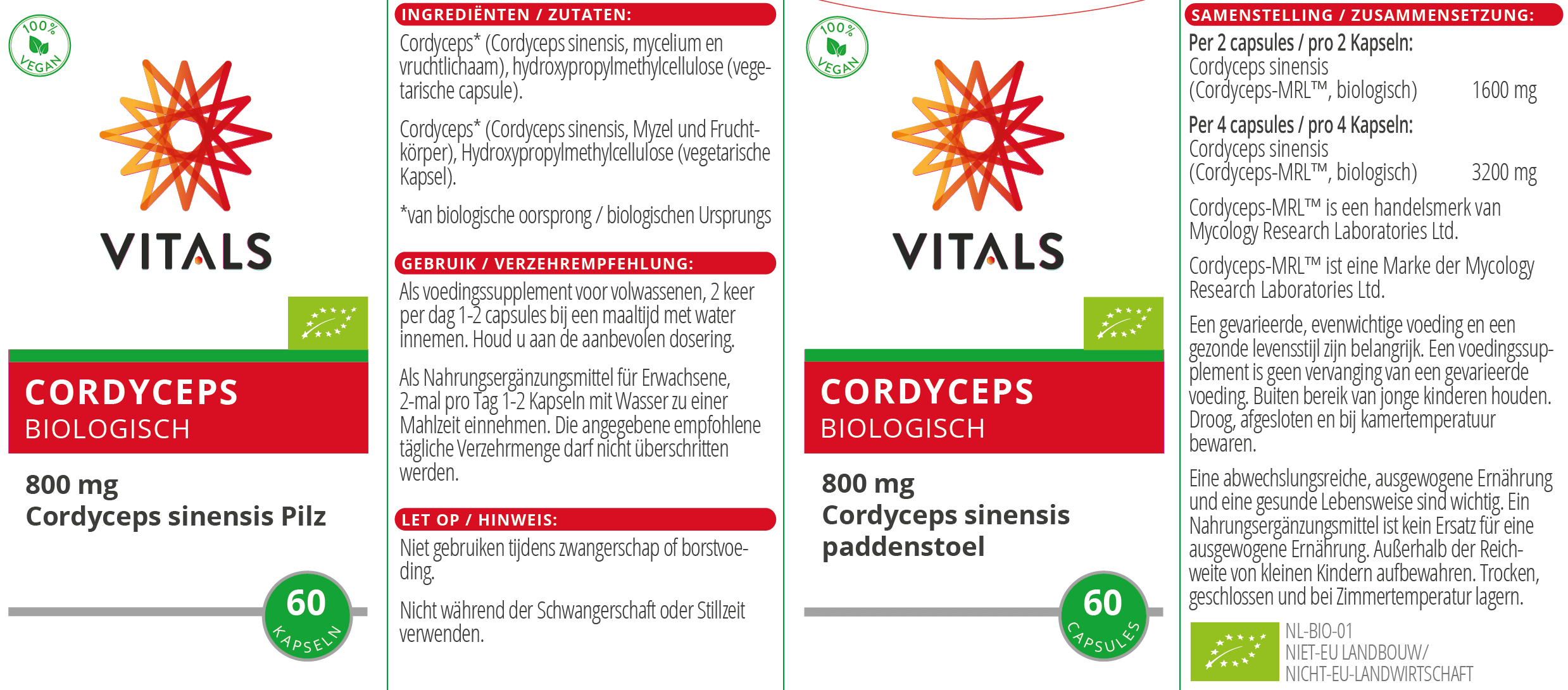 Cordyceps biologisch 800 mg von VITALS
