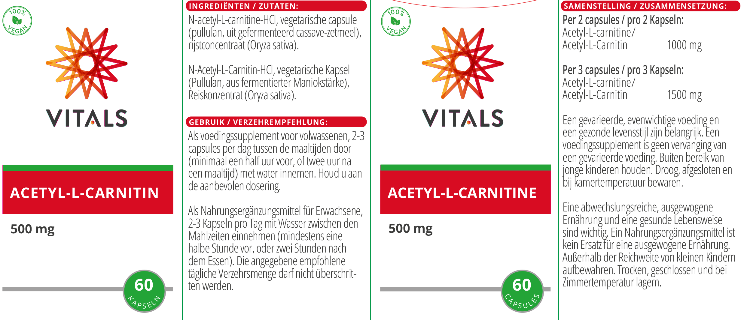 Acetyl-L-Carnitin 500 mg von VITALS