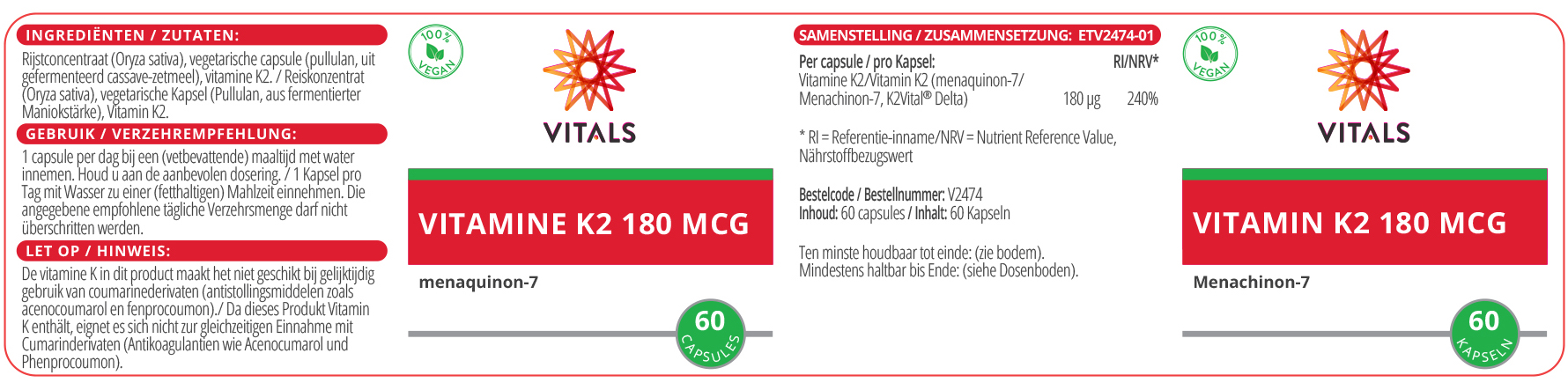 Vitamin K2 180 µg Etikett