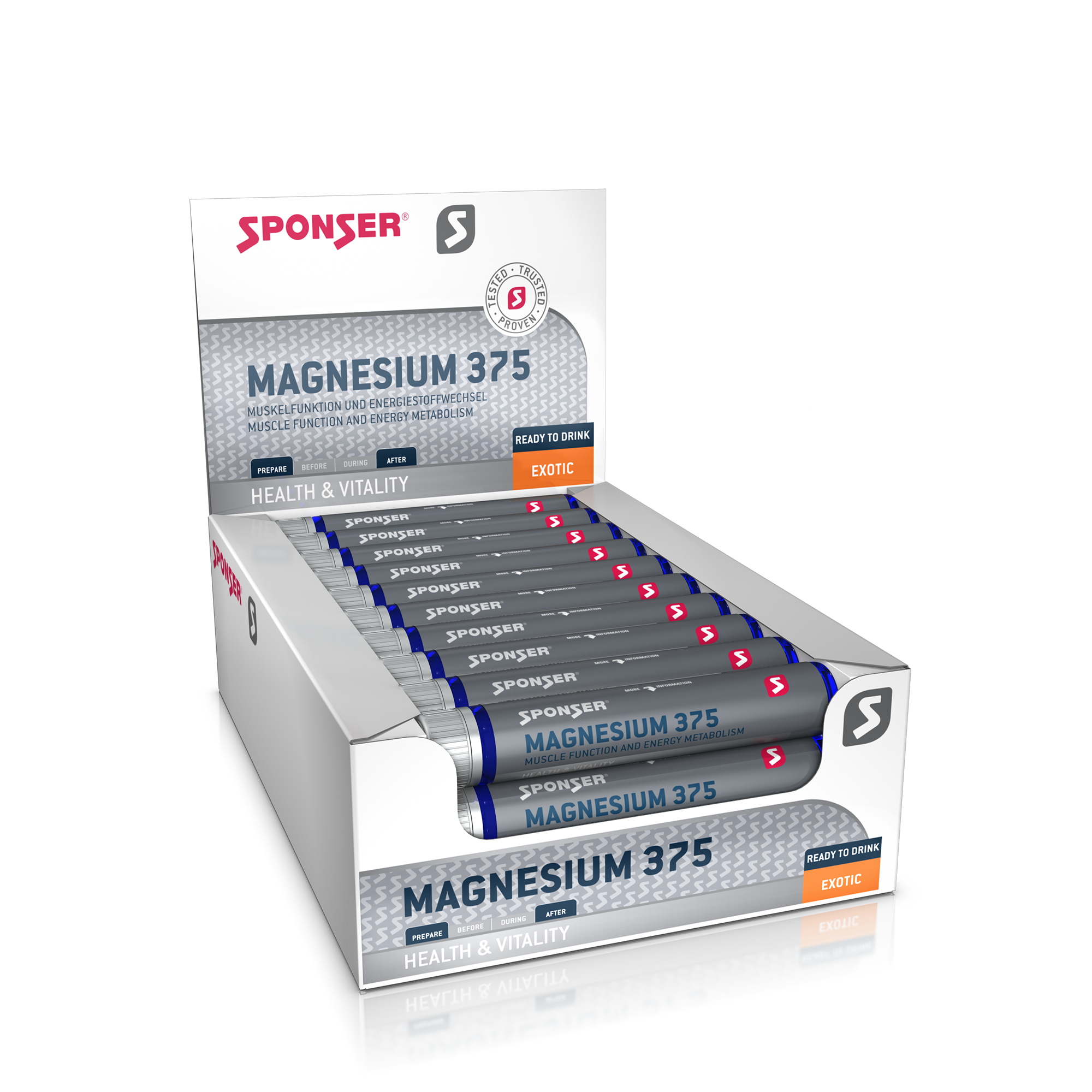 Sponser Magnesium 375, EXOTIC Display (30 x 25 ml) MHD 12/25
