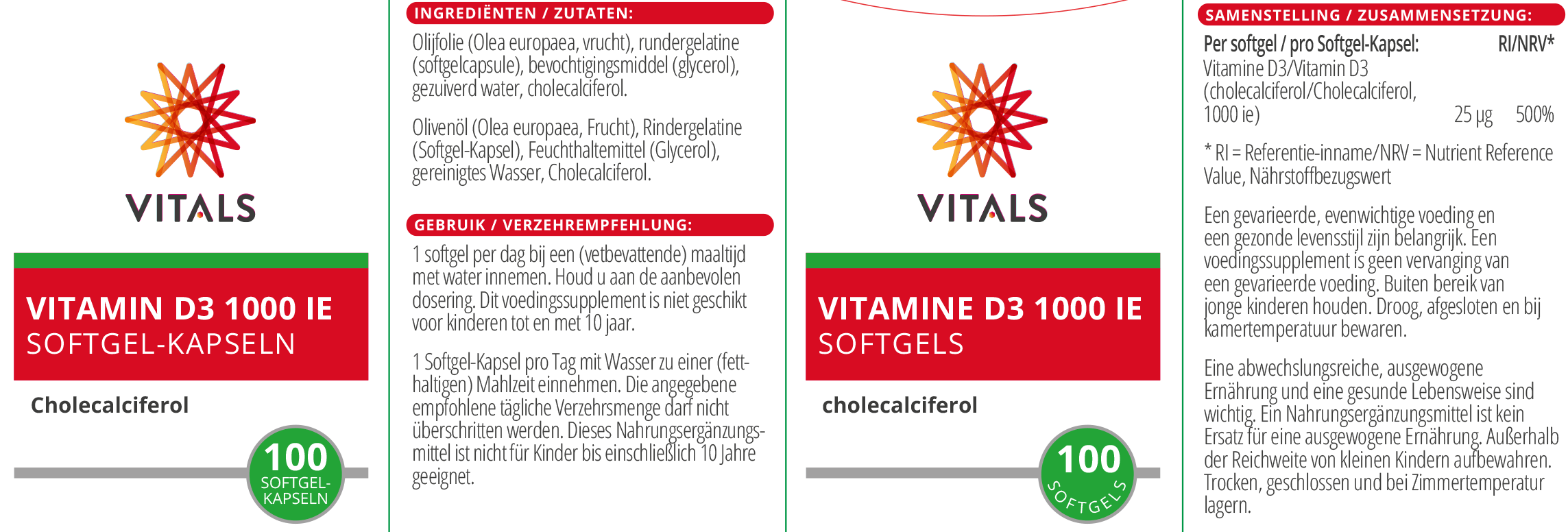 Vitamin D3 1000 IE Softgel-Kapseln von VITALS