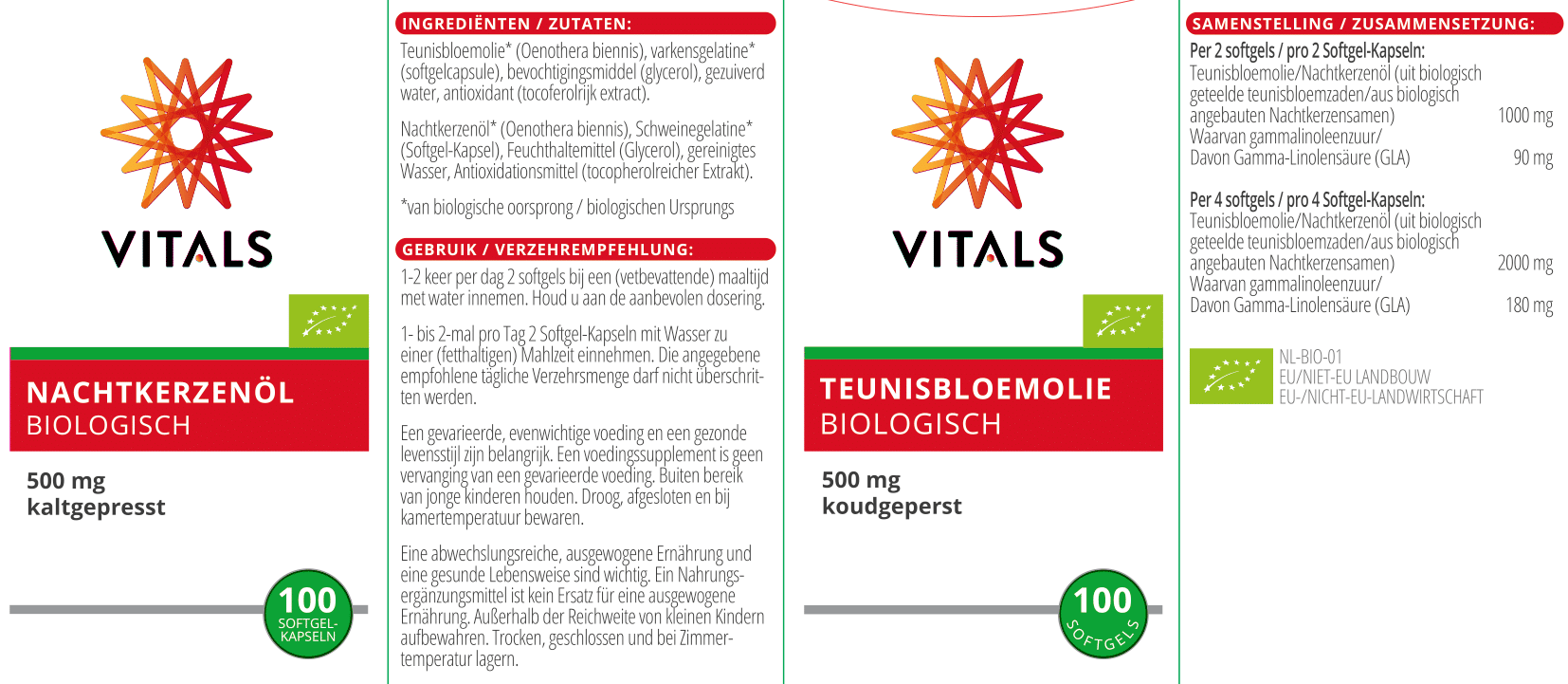 Nachtkerzenöl Biologisch 500 mg von VITALS