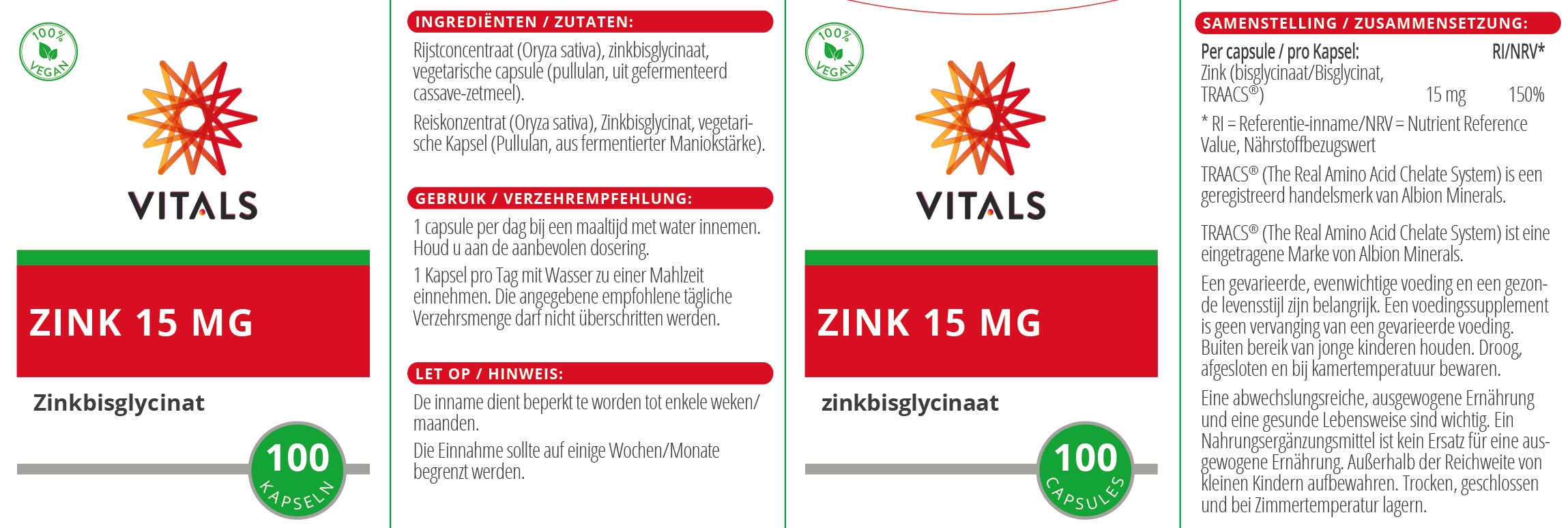 Zink Bisglycinat 15 mg von VITALS