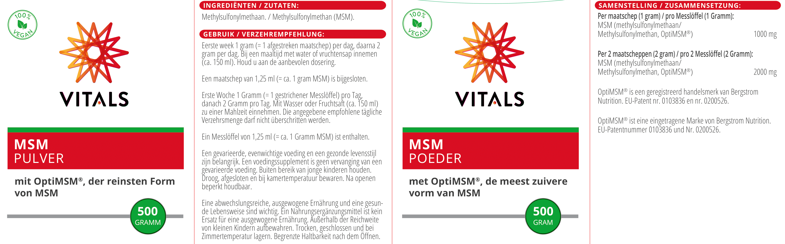 MSM Pulver 500 g von VITALS