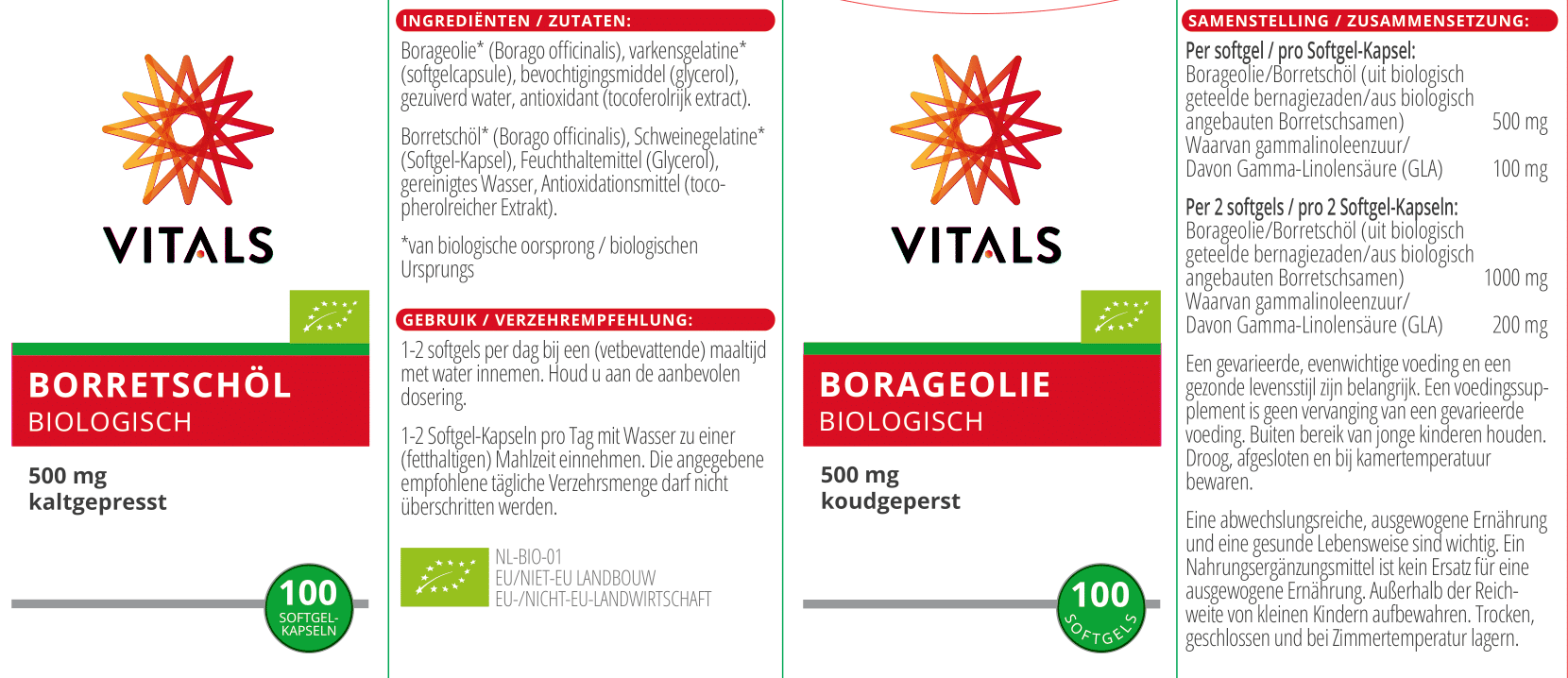 Borretschöl biologisch 500 mg von VITALS