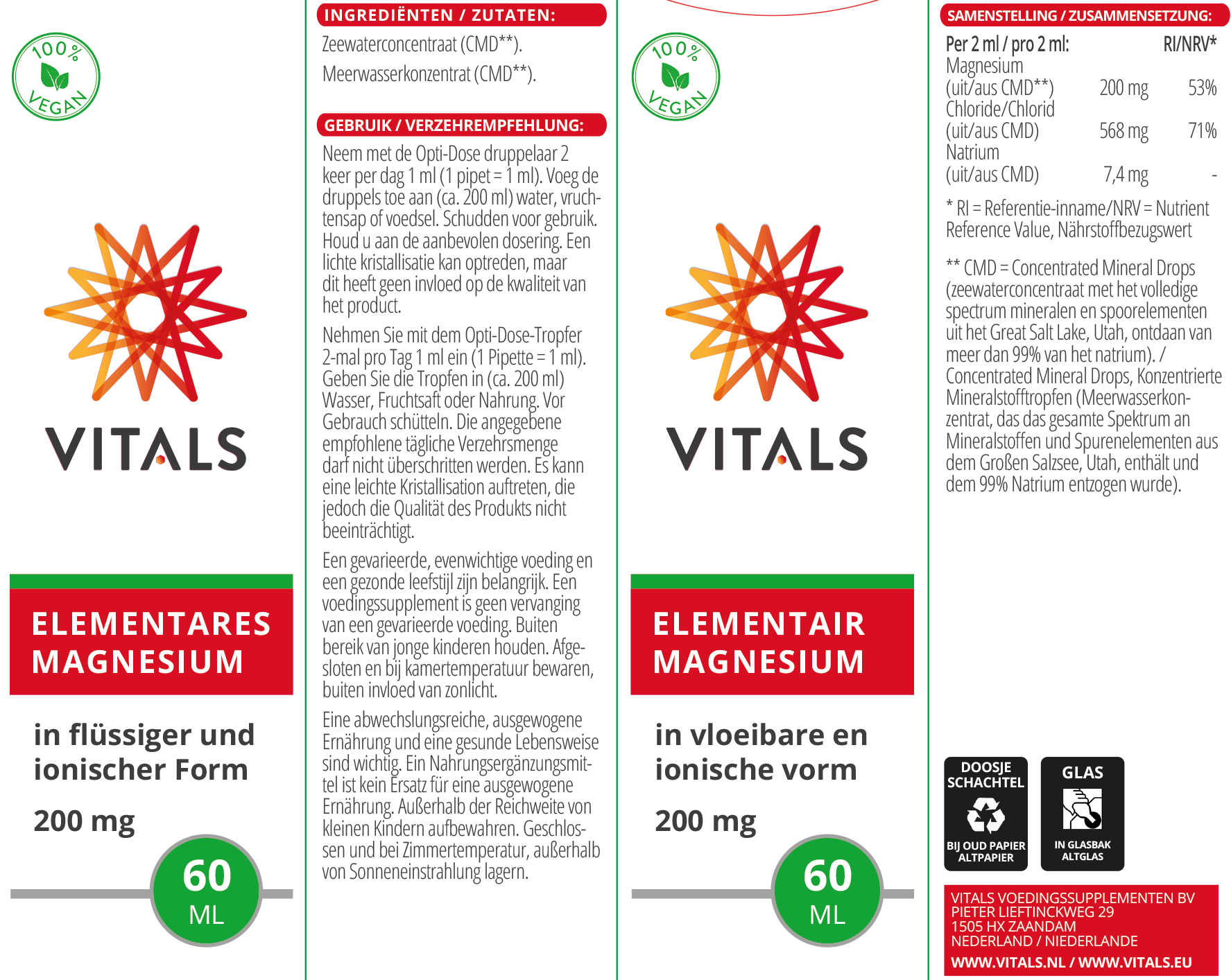 Elementares Magnesium von Vitals 60 ml 200 MG, In Flüssiger und Ionischer Form