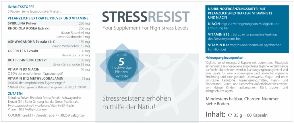 STRESSRESIST® Kapseln – Pflanzlicher Multi-Target-Komplex mit Vitaminen | Vegan | 60 Kapseln