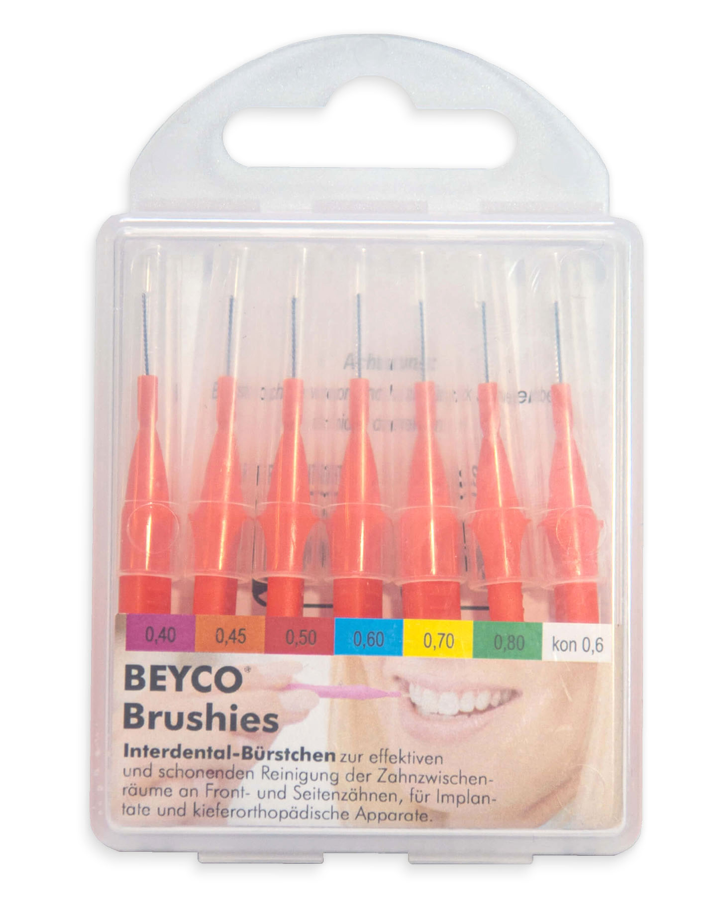 Brushie Interdentalbürsten, orange, ISO 1, 7 Stück kpl. mit Griff-Schutzkappen
