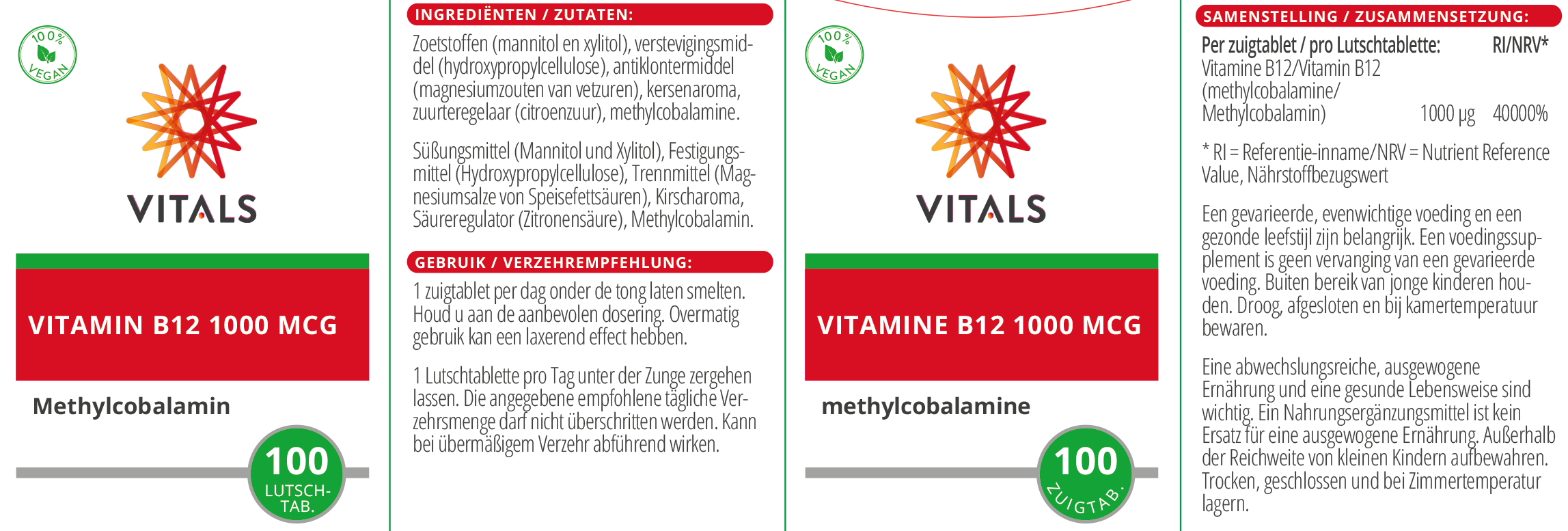Vitamin B12 1000 mcg von Vitals 100 Lutschtabletten